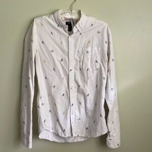 Forever 21 men’s long sleeve bird print white button up